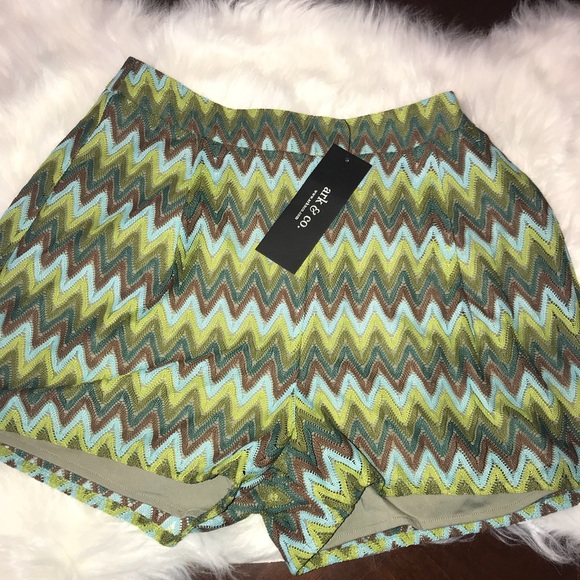 Ark & Co Pants - Ark & Co Green Chevron Crochet Shorts Size M NWT